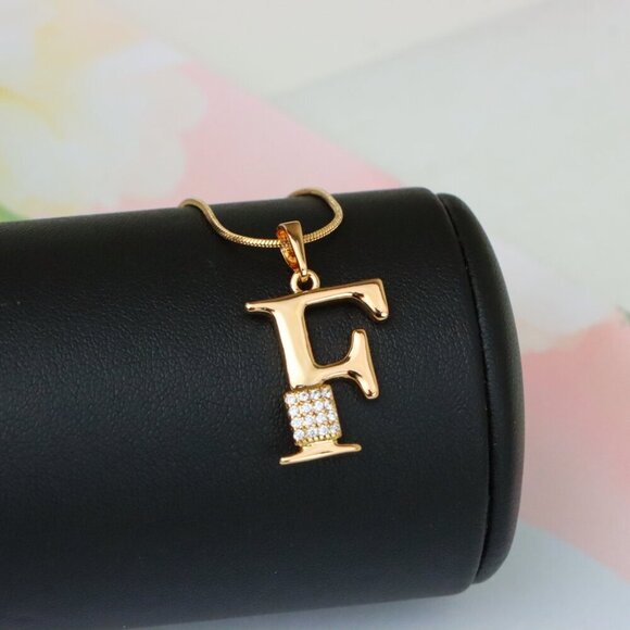 "Rose Gold F Initial Pendant with Crystal Accents for Women & Girls, XPPT1417 - Picture 7 of 13